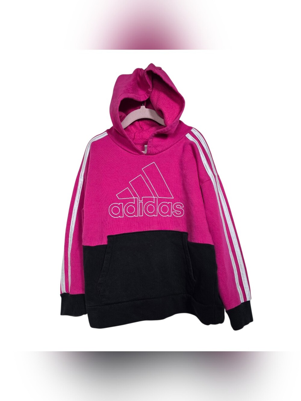 Adidas Pink Black Girls Hoodie Sweater Hooded Size 7